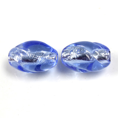 Czech Glass Lampwork Bead - Oval Twist 18x11MM LT SAPPHIRE SILVER LINE 3003