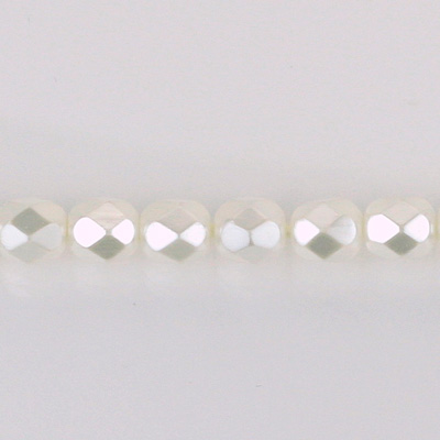Czech Glass Pearl Faceted Fire Polish Bead - Round 06MM WHITE 70401