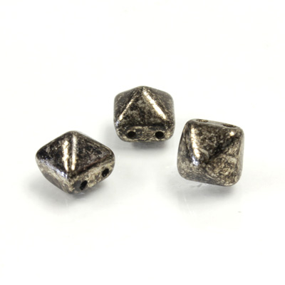 Preciosa Czech Pressed Glass 2-Hole Bead - Pyramid Studs 08x8MM CRYSTAL ANTIQUE CHROME