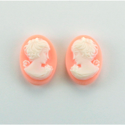 Plastic Cameo - Woman with Bow Oval 18x13MM WHITE ON ANGELSKIN