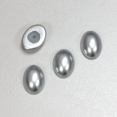 Glass Medium Dome Pearl Dipped Cabochon - Oval 14x10MM LIGHT GREY