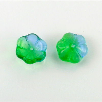 Czech Glass Flower with Center Hole - Round 12MM EMERALD-SAPPHIRE