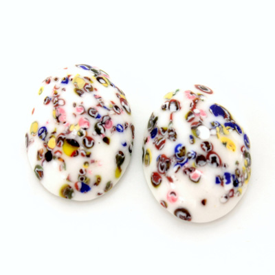 Glass Medium Dome Lampwork Cabochon - Oval 25x18MM MOSAIC WHITE (04660)