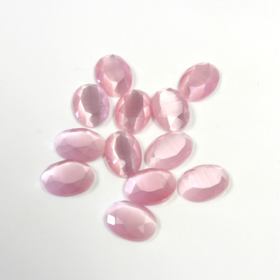 Fiber-Optic Flat Back Stone with Faceted Top and Table - Oval 07x5MM CAT'S EYE LT PINK