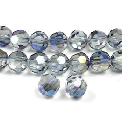 Chinese Cut Crystal Bead 32 Facet - Round 06MM CRYSTAL with HALF LT BLUE COAT