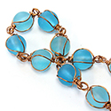 Linked Bead Chain Copper Wire Wrapped with Glass Matt Finish Lampwork Beads - Round 10MM MATT SEA AQUA MIX