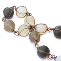 Linked Bead Chain Copper Wire Wrapped with Glass Matt Finish Lampwork Beads - Round 10MM MATT GREY MIX