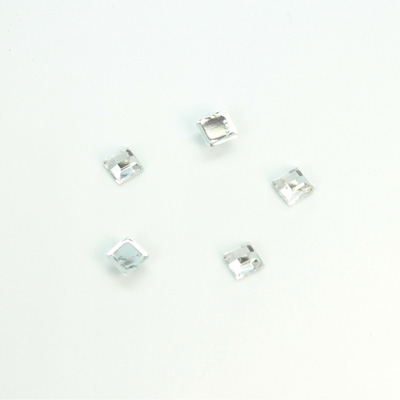 Plastic Flat Back Foiled Rose Cut Rhinestone - Square 04x4MM CRYSTAL