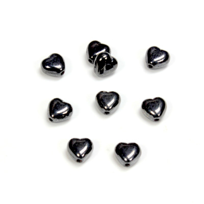 Czech Pressed Glass Bead - Smooth Heart 06x6MM HEMATITE