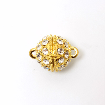 Magnetic Rhinestone Clasp - Round 14MM CRYSTAL SATIN GOLD