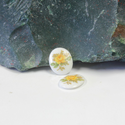 Japanese Glass Porcelain Decal Painting - Rose Oval 10x8MM YELLOW ON CHALKWHITE