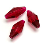 Plastic Bead -  Faceted Elongated Bicone 25x12MM ORIENTAL RUBY