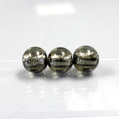 Czech Glass Lampwork Bead - Smooth Round 10MM BLACK DIAMOND SILVER LINED