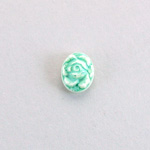 Plastic Carved No-Hole Flower - Rose Oval 10x8MM GREEN ON IVORY