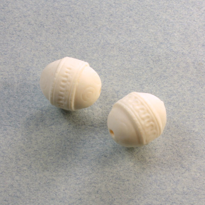 Plastic Engraved Bead - Opaque Keg 15x12MM MATTE IVORY