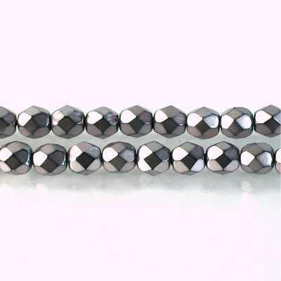 Czech Glass Pearl Faceted Fire Polish Bead - Round 06MM ROSE ON BLACK 72102