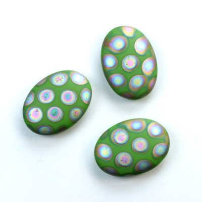 Glass Low Dome Buff Top Cabochon - Peacock Oval 18x13MM MATTE GREEN