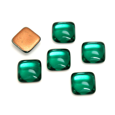 Glass Low Dome Foiled Cabochon - Square Antique 10x10MM EMERALD