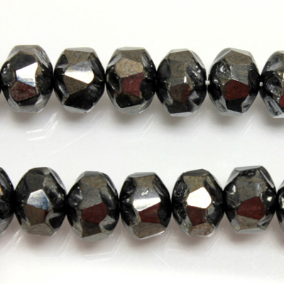 Czech Glass Fire Polished Bead - Rondelle Disc 8x6MM HEMATITE