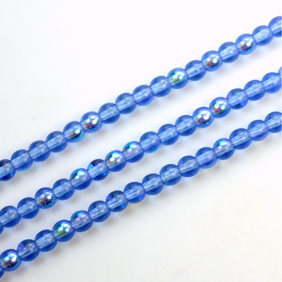 Czech Pressed Glass Bead - Smooth Round 04MM SAPPHIRE AB