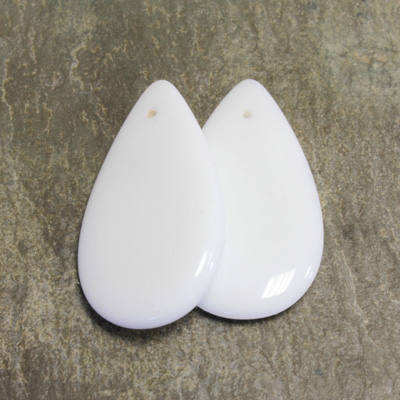 Czech Pressed Glass Pendant - Smooth Pear 30x18MM CHALKWHITE