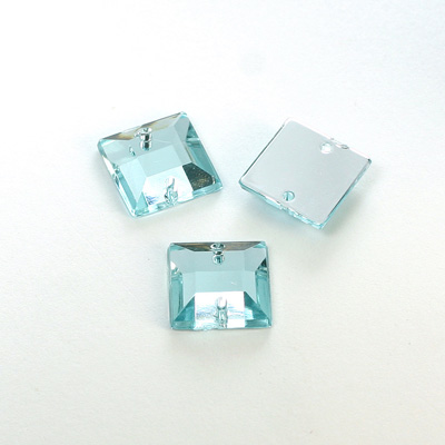 Plastic Flat Back 2-Hole Foiled Sew-On Stone - Square 12MM LT AQUA