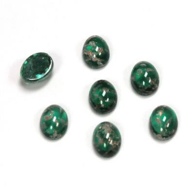 Glass Medium Dome Lampwork Cabochon - Oval 08x6MM GOLD FLECK EMERALD (05053)