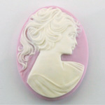 Plastic Cameo - Woman with Ponytail Oval 40x30MM WHITE ON LILAC