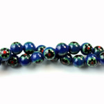 Glass Millefiori Bead - Round 06MM BLUE GREEN BLACK (22)