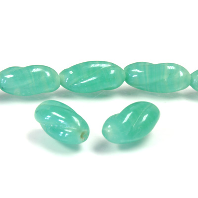 Glass Lampwork Bead - Oval Twist 13x7MM GREEN MATRIX