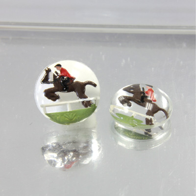 Glass Crystal Painting with Carved Intaglio Jumping Horse Round 13MM NATURAL on CRYSTAL
