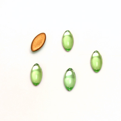 Glass Medium Dome Foiled Cabochon - Navette 10x5MM PERIDOT