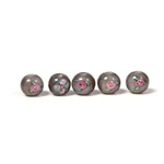 Czech Glass Lampwork Bead - Smooth Round 06MM Flower PINK ON GREY (40222)