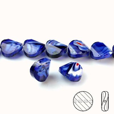 Chinese Cut Crystal Millefiori Bead - Round Twist 14MM BLUE