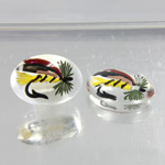 Glass Crystal Painting with Carved Intaglio Trout Fly Fishing Oval 18x13MM NATURAL on CRYSTAL