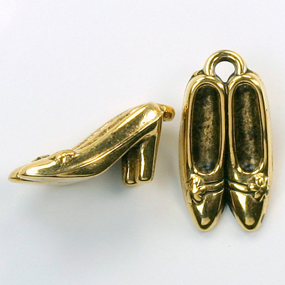 Metalized Plastic Pendant- Shoes 24x13MM ANT GOLD