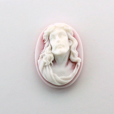 Plastic Cameo - Crown of Thorns Oval 25x18MM WHITE ON RUBY FS