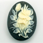 Plastic Cameo - Flower, Rose Oval 40x30MM IVORY ON BLACK
