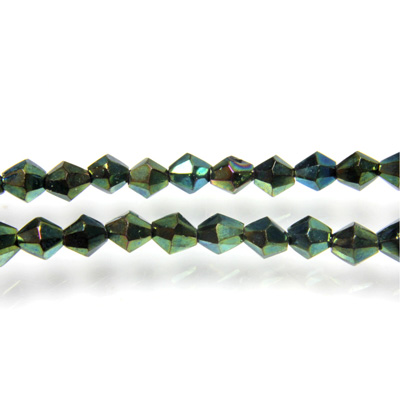 Chinese Cut Crystal Bead - Bicone 04x4MM GREEN METALLIC