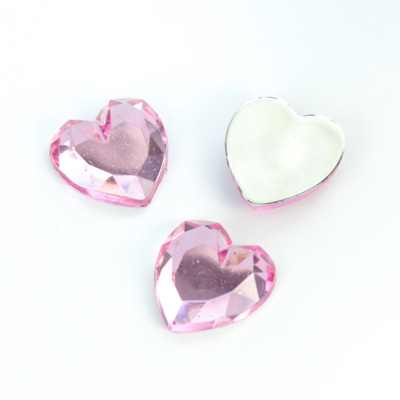 Plastic Flat Back Foiled Rose Cut Rhinestone - Heart 15.5MM ROSE