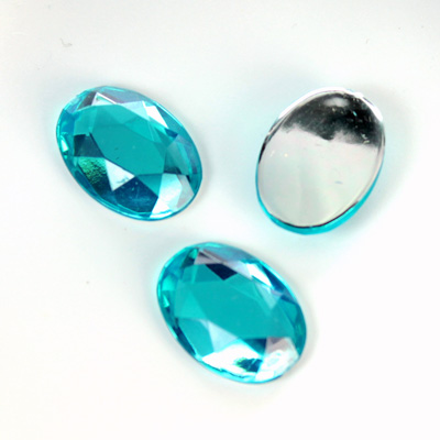 Plastic Flat Back Foiled Rose Cut Rhinestone - Oval 18x13MM AQUA