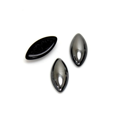 Glass Medium Dome Cabochon - Navette 15x7MM Metallic Coated HEMATITE