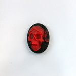 Plastic Cameo - Skull, Laughing Pirate Oval 18x13MM RED ON BLACK