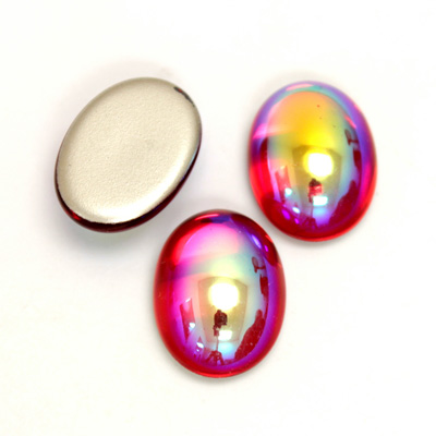 Glass Medium Dome Foiled Cabochon - Coated Oval 18x13MM RUBY AB
