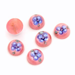 Glass Medium Dome Lampwork Cabochon - Round 10MM BLUE ON DARK ROSE (04878)