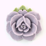 Plastic Flower Pendant with Hole -  Rose with Leaves 33MM MATTE Light Purple / Olive