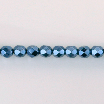 Czech Glass Pearl Faceted Fire Polish Bead - Round 04MM NAVY 70467