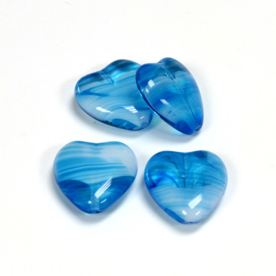 Czech Pressed Glass Bead - Smooth Heart 16x15MM PORPHYR AQUA