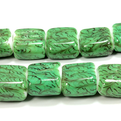 Glass Lampwork Bead - Square Flat 20x18MM GREEN MATRIX