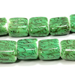 Glass Lampwork Bead - Square Flat 20x18MM GREEN MATRIX